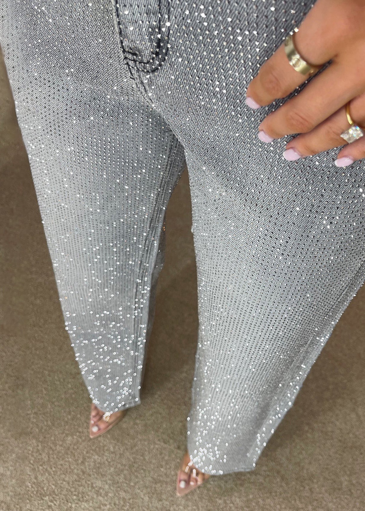 High Waisted Diamanté Straight Leg Jeans