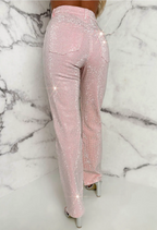 Ultimate Sparkle Pink Straight Leg Stretch Diamante Jeans And Top