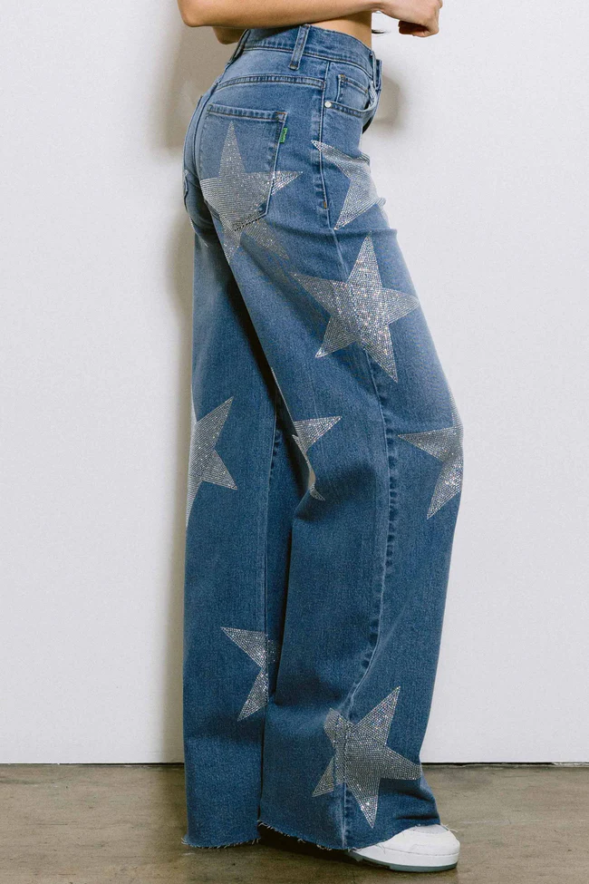 High Rise Rhinestone Star Jeans